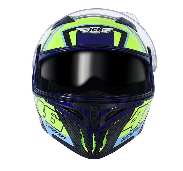 Vista frontal de CASCO INTEGRAL JCH MOTOS AZUL